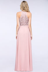 Modest V-Neck Sleeveless Pink Affordable Bridesmaid Dresses Lace-27dress